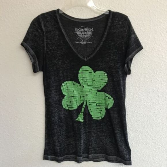 Rocker Girl All Access Entertainment Shamrock tshirt L Black Cap Sleeve Sheer - Picture 2 of 11